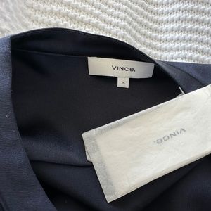 VINCE navy silk blouse. NEW WITH TAGS. Size 14.